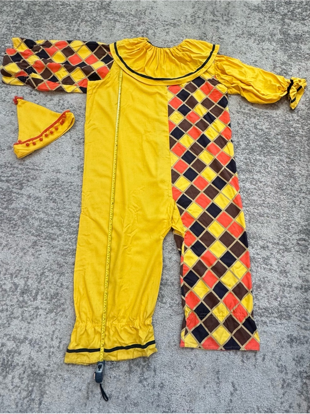 Vintage Handmade Adult Clown Jester Harlequin Costume + Hat